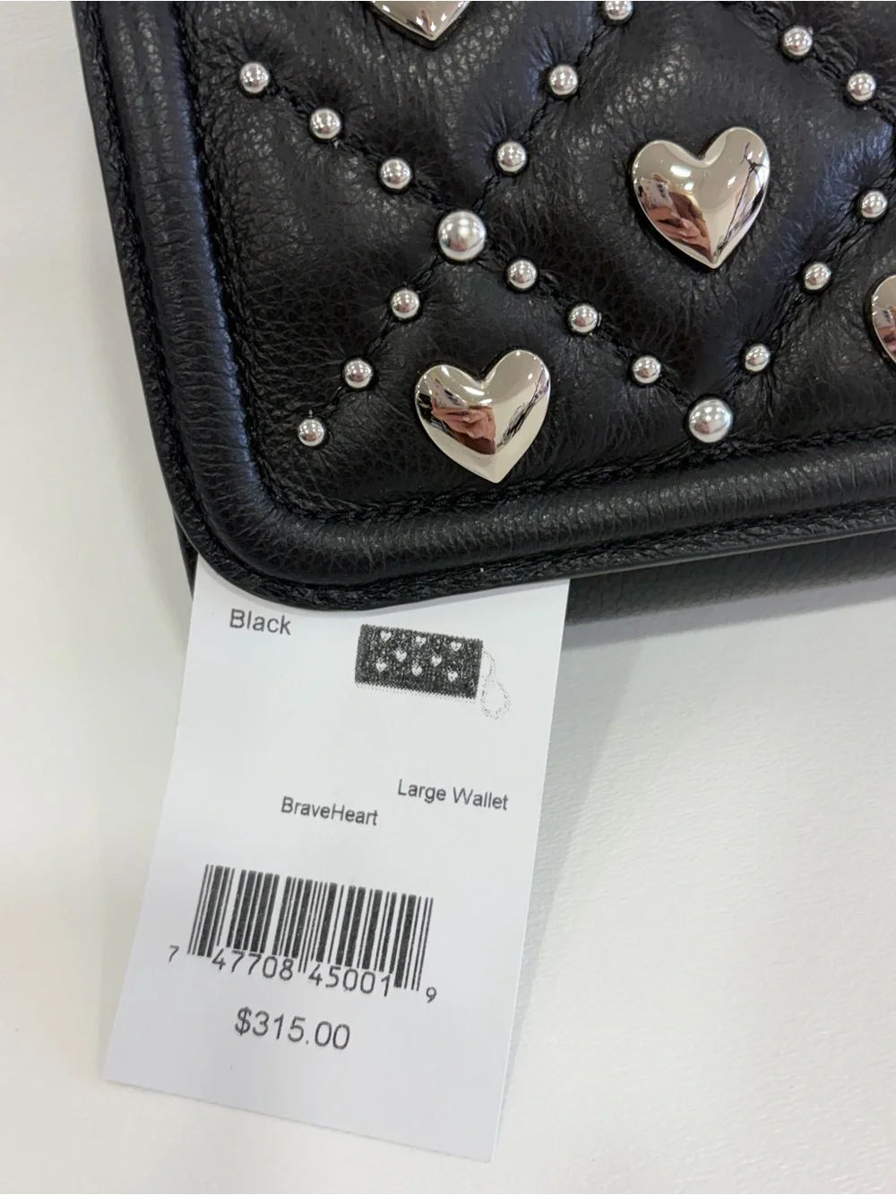 NWT Brighton Brave Heart Large Wallet With Nickel Silver Hearts and Chain Strap